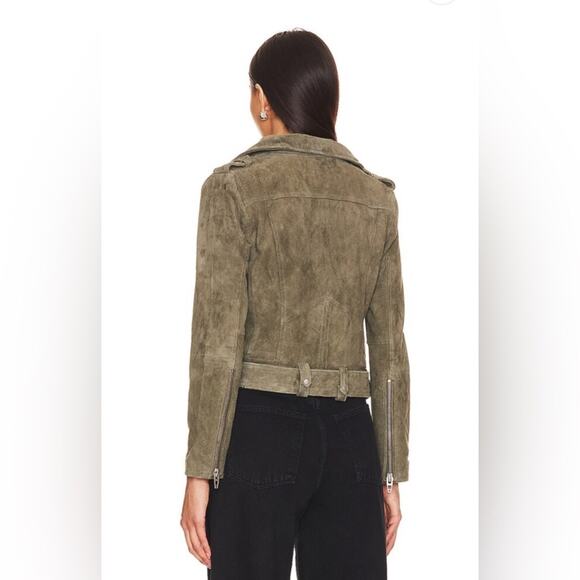 BlankNYC XSmall Olive Green Suede Moto Jacket Real Leather Belted Zippers - Picture 3 of 15